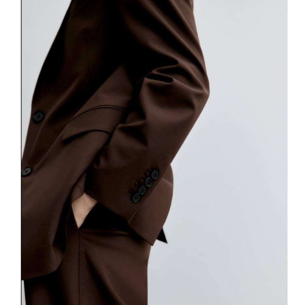 ZARA NEW WOMAN STRAIGHT CUT BLAZER WITH POCKETS BROWN 2600/645 XS-XXL - Picture 4 of 11
